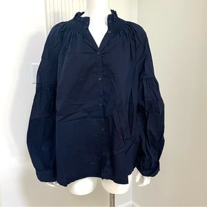 Navy Blue Gap Boho Puffy Sleeve Blouse XLT
